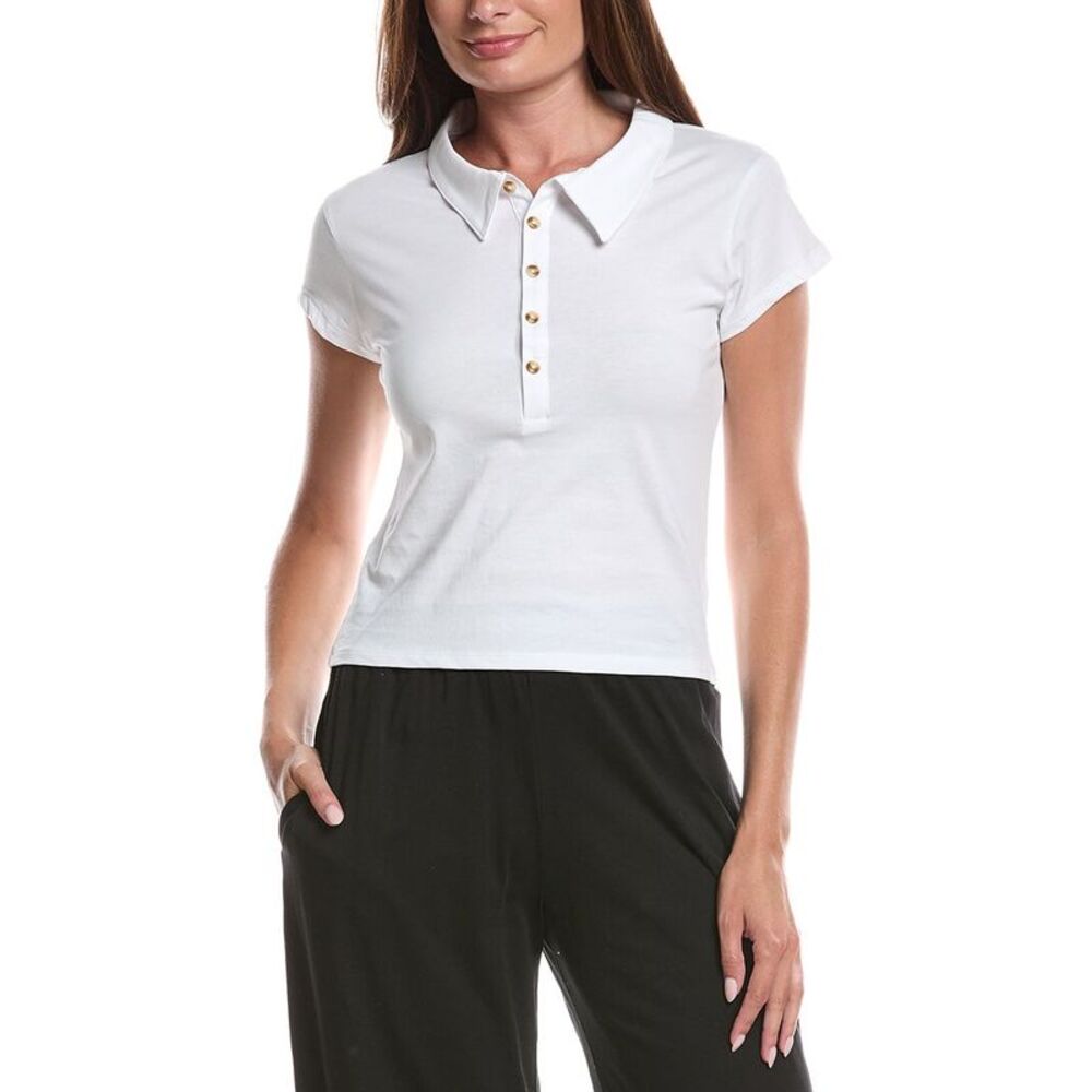 Knit Riot Womens  Henley Polo Shirt, White